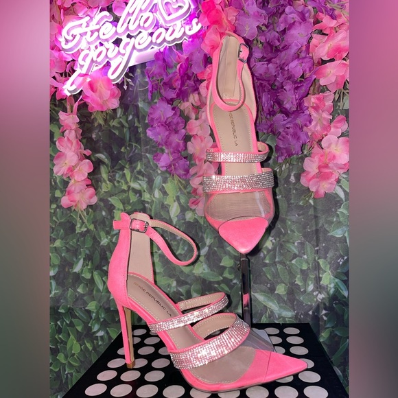 Pink Rhinestone Peep Toe Heels - Picture 2 of 2